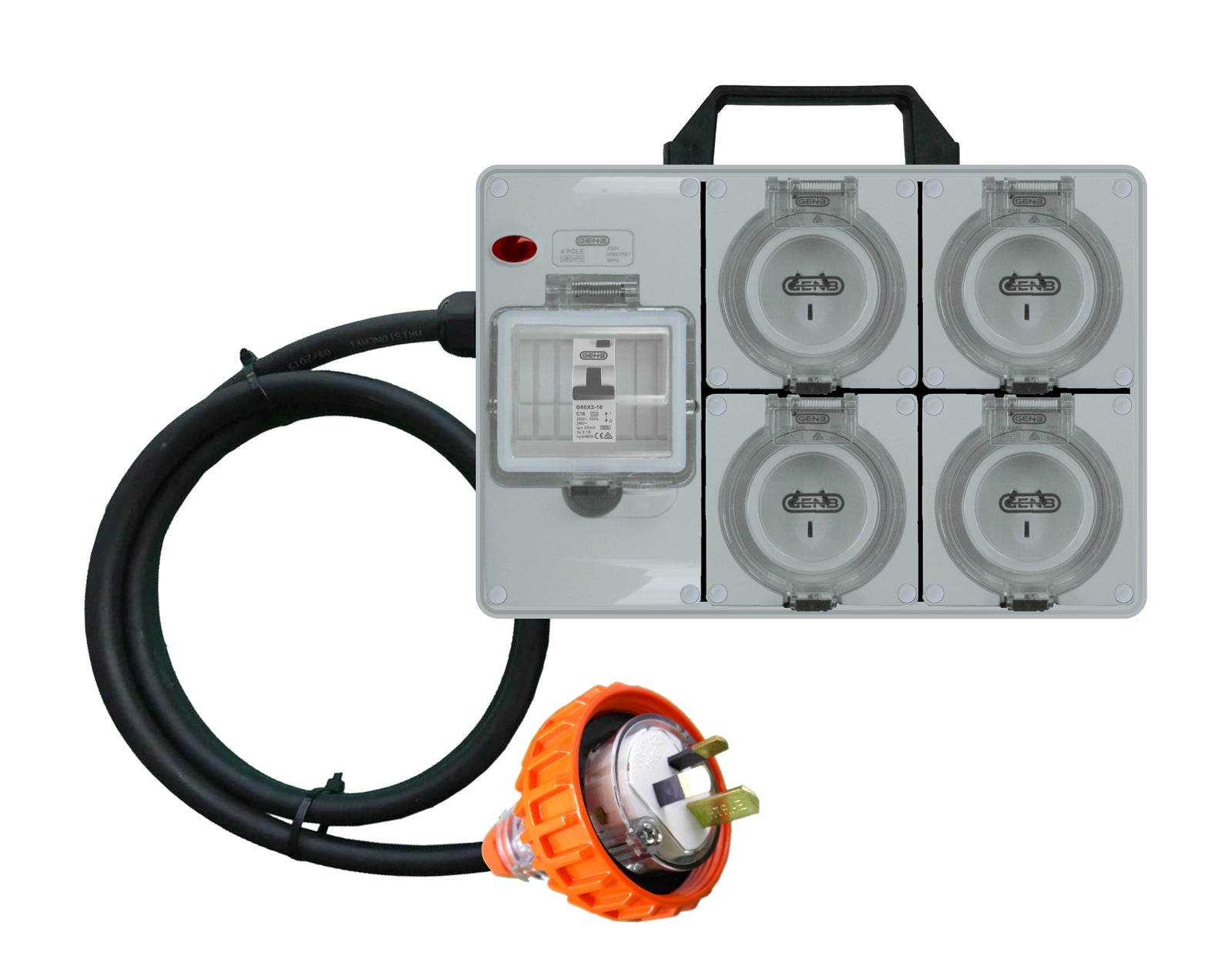 Power board 3 pin 15AMP to 3 pin 10Amp RCBO protected 4 outlet