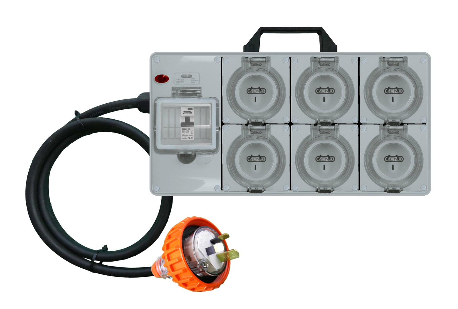 Power board 3 pin 15AMP to 3 pin 10AMP RCBO protected 6 outlet