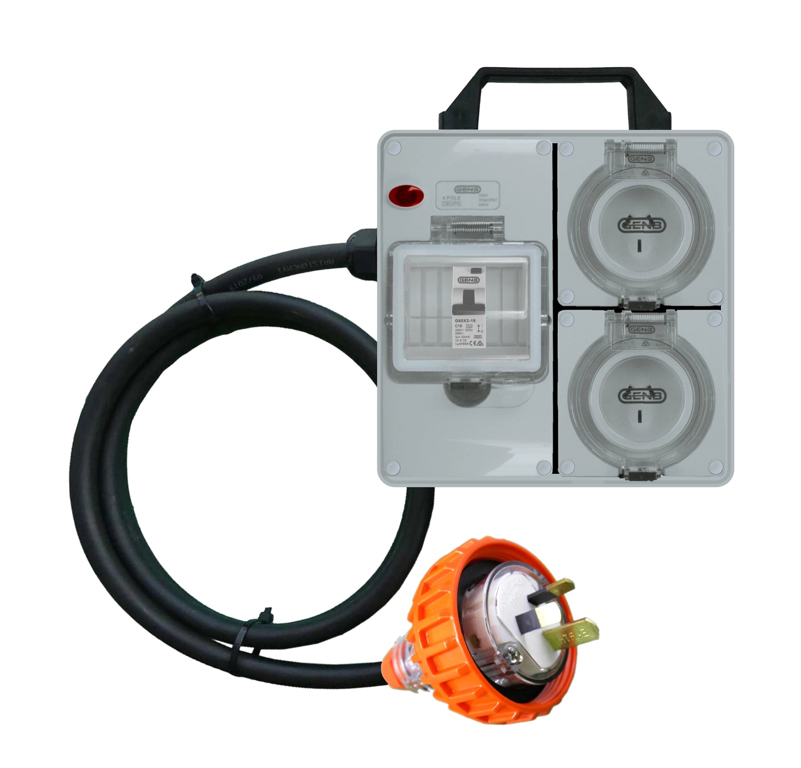 Power board 3 pin 15AMP to 3 pin 10AMP RCBO protected 2 outlet