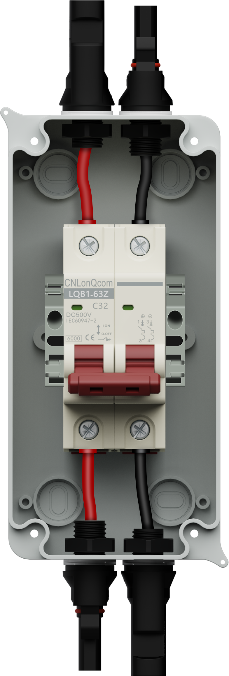 MPS 500V 63 amp Solar breaker with IP 67 Housing and MC4 Connectors Plug and Play