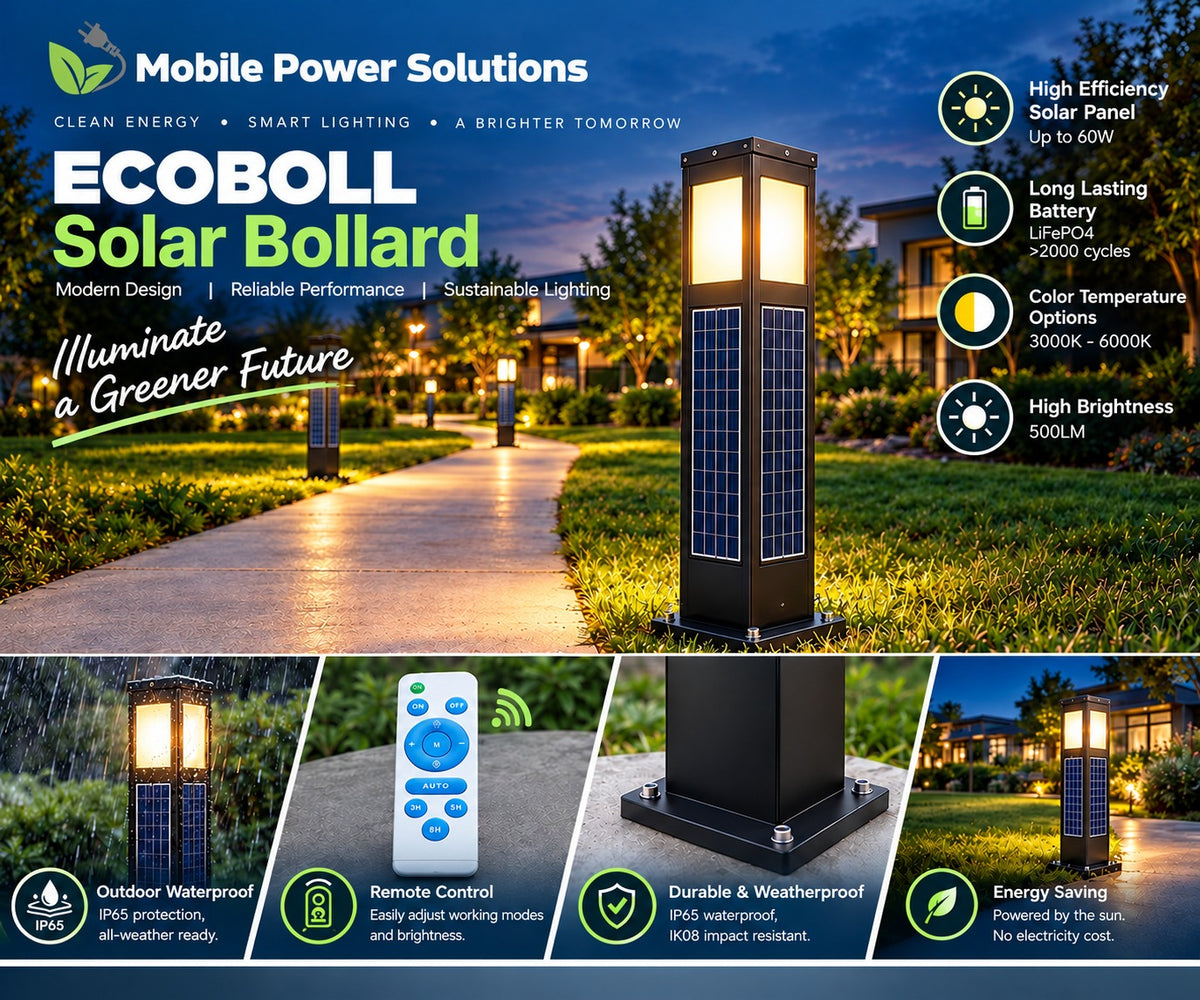 ECOBOLL LED Bollard with high powered built in solar and internal battery